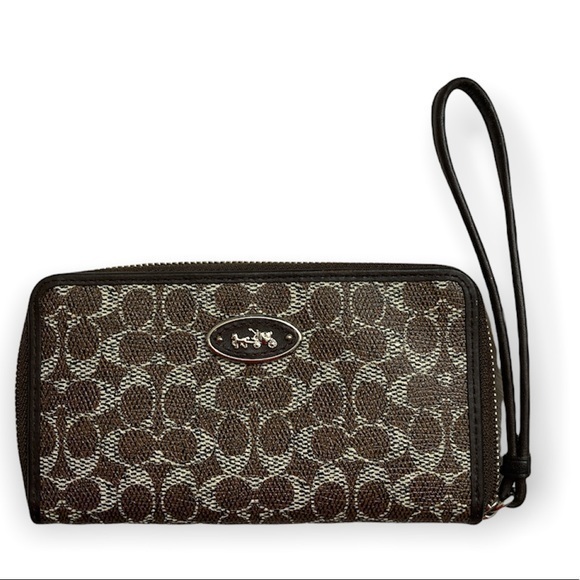 Coach wristlet wallet brown silver - Picture 1 of 11